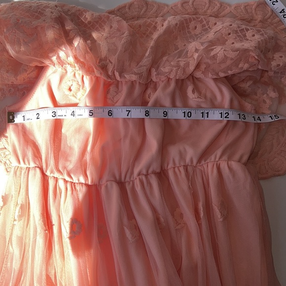Peach prairie dress vintage lace style off the shoulder floral design small med - Picture 12 of 15
